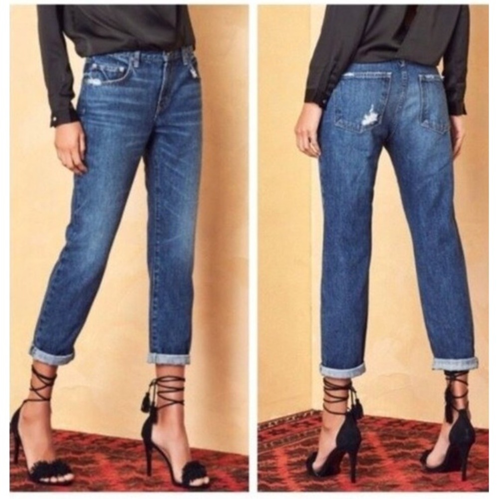 Lovers + Friends Ezra Slim Boyfriend Jeans Crop Medium Wash 100% Cotton Size 28